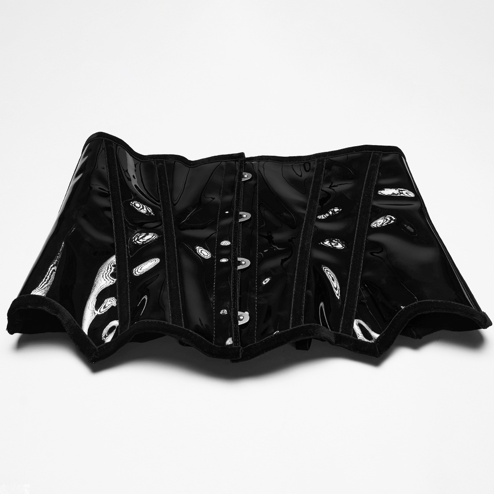 Gothic Patent Leather Lace-up Corset with Adjustable Back