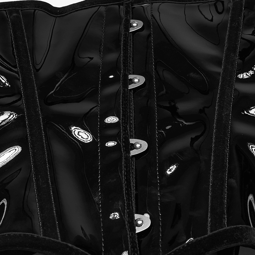 Gothic Patent Leather Lace-up Corset with Adjustable Back