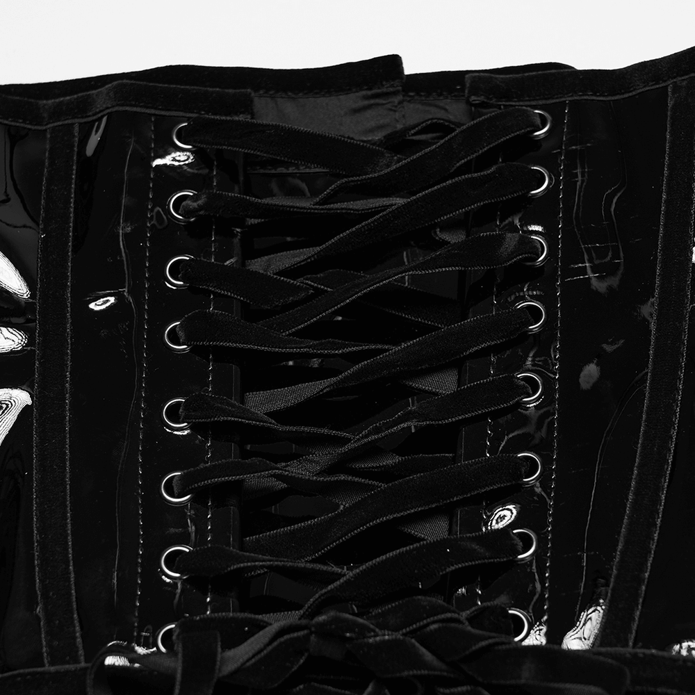 Gothic Patent Leather Lace-up Corset with Adjustable Back