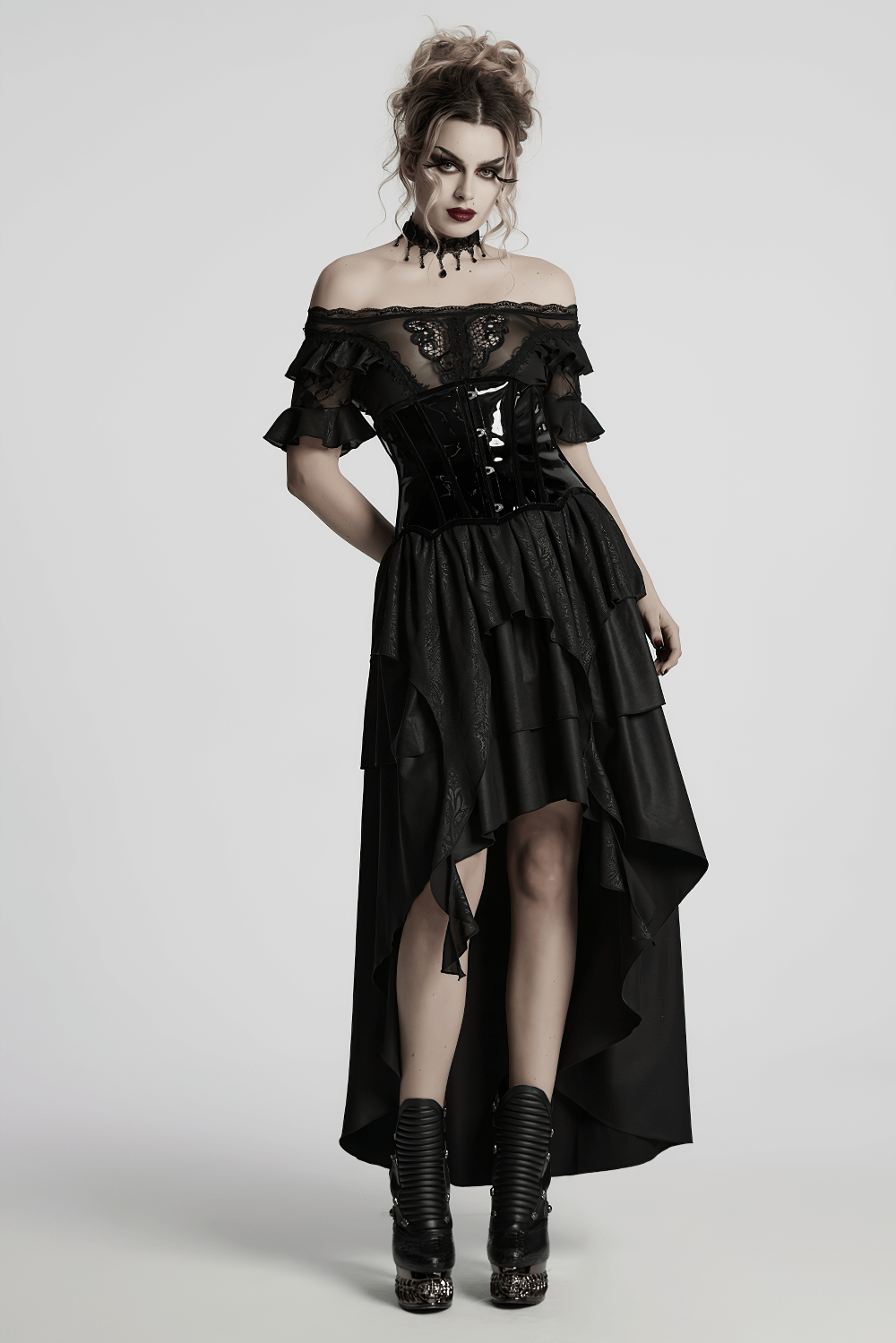 Gothic Patent Leather Lace-up Corset with Adjustable Back