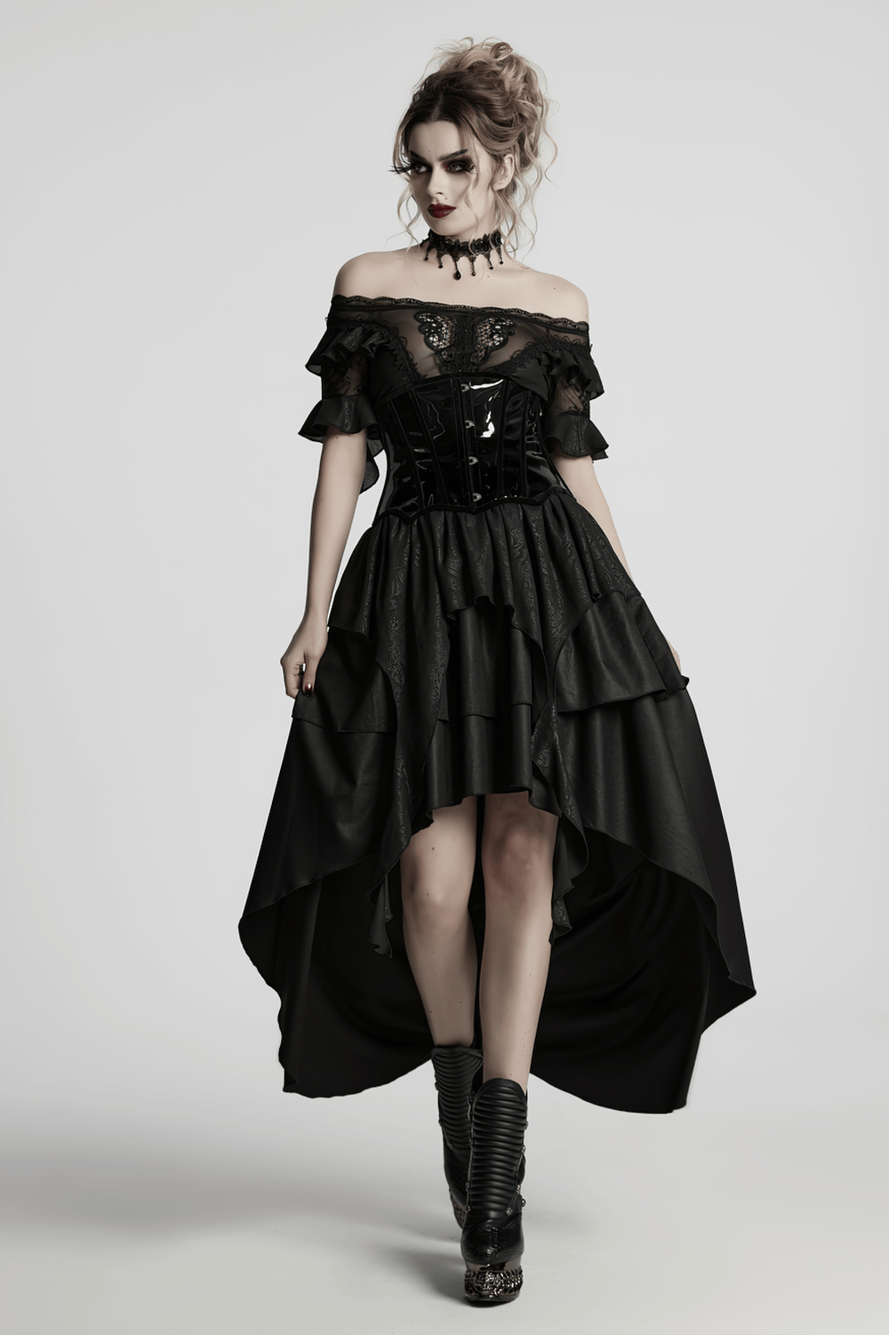 Gothic Patent Leather Lace-up Corset with Adjustable Back