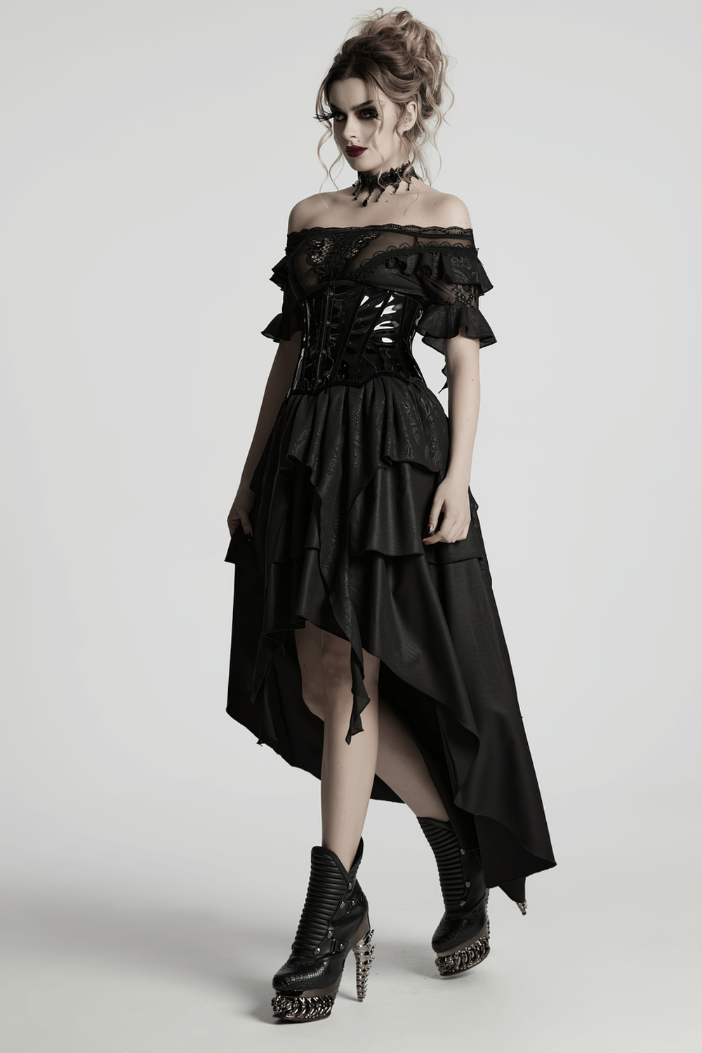 Gothic Patent Leather Lace-up Corset with Adjustable Back
