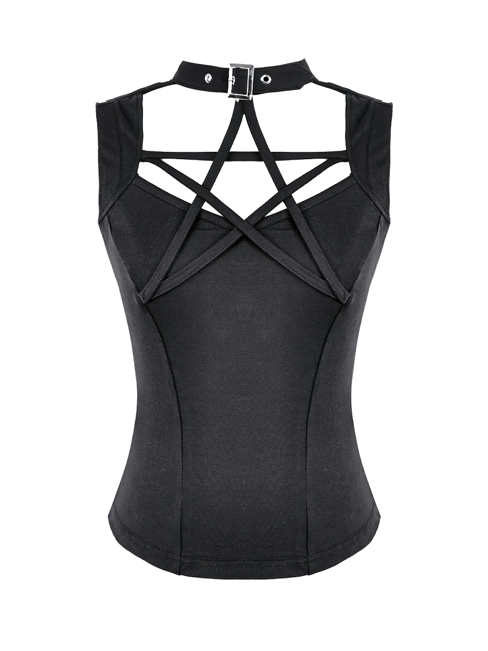 Gothic Pentagram Harness Black Sleeveless Top