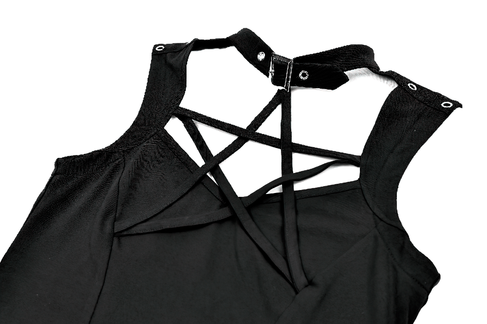 Gothic Pentagram Harness Black Sleeveless Top