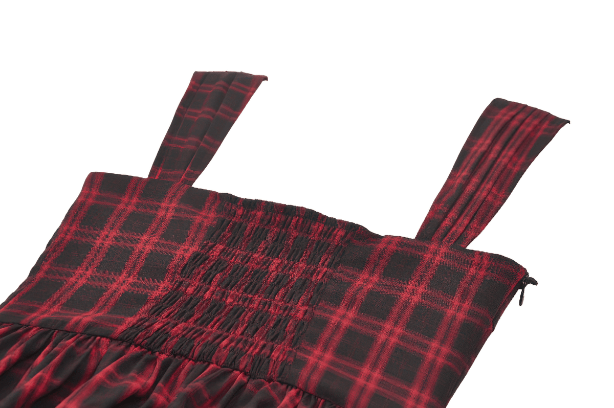 Gothic Plaid Dress with Lace-Up and Ruffled Skirt