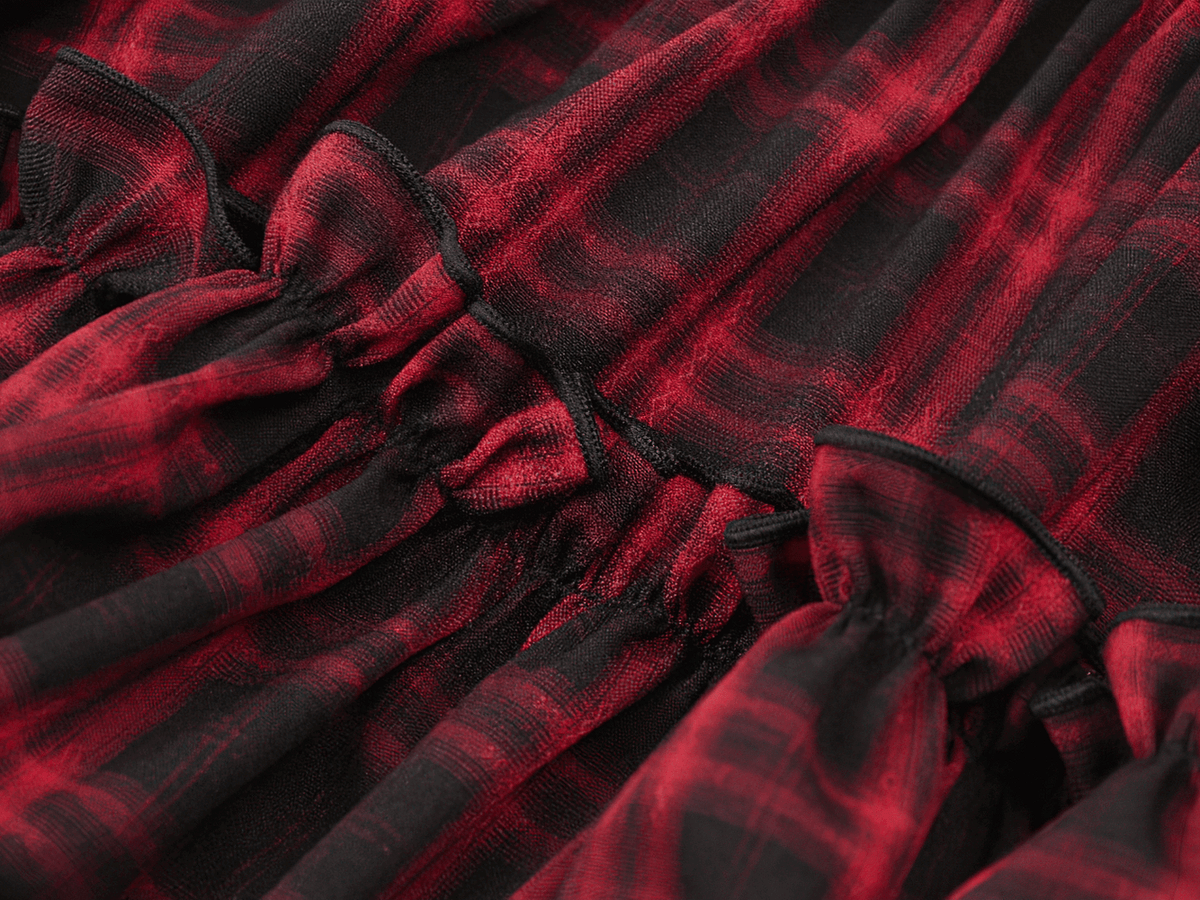 Gothic Plaid Dress with Lace-Up and Ruffled Skirt