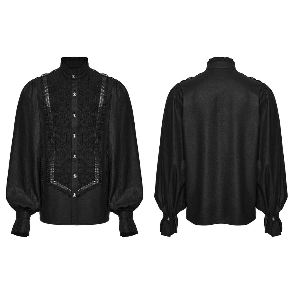 Gothic Pleated Black Shirt with Stand Collar and Buckles