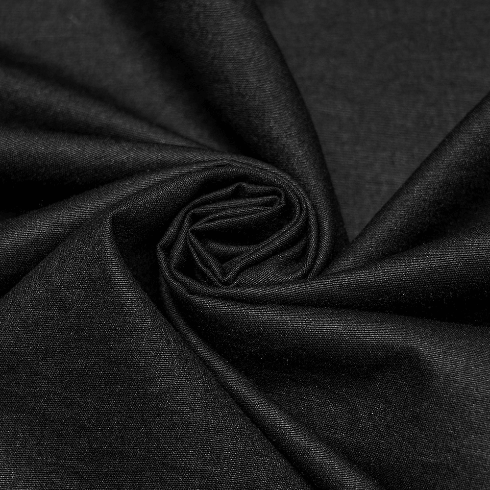 Gothic Pleated Black Shirt with Stand Collar and Buckles