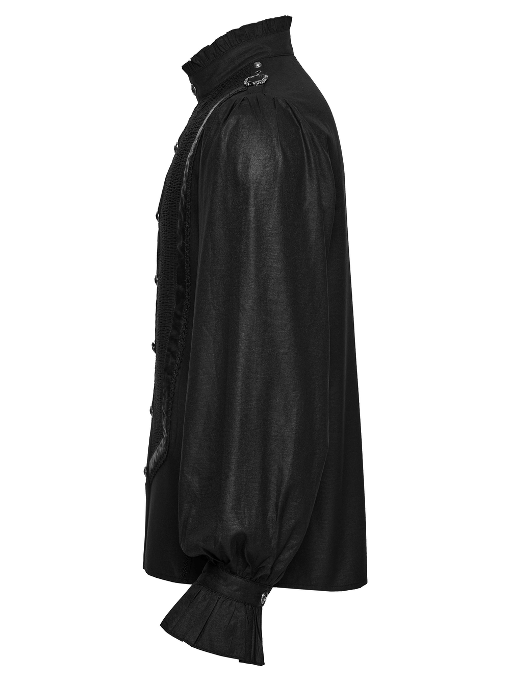 Gothic Pleated Black Shirt with Stand Collar and Buckles