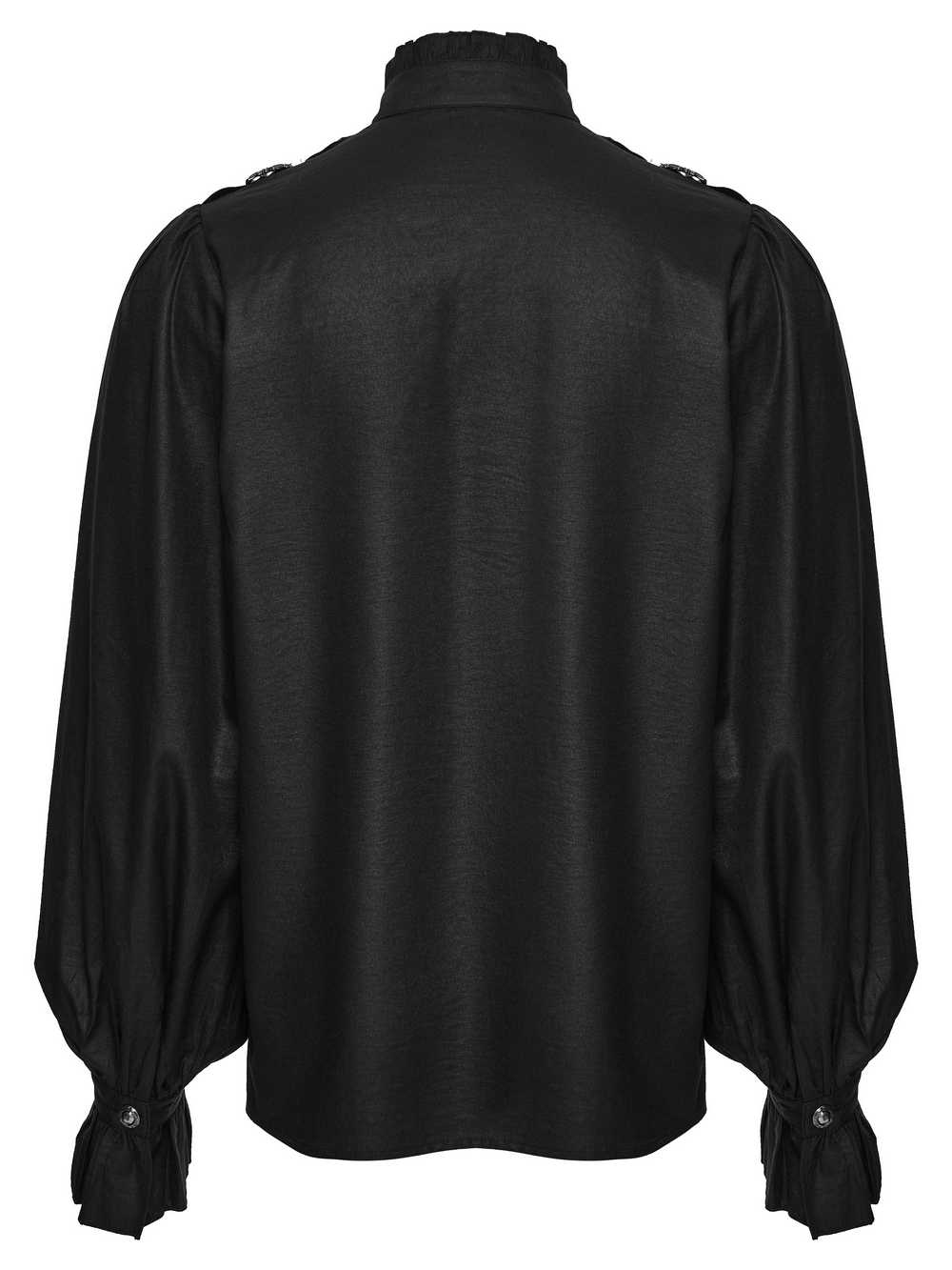 Gothic Pleated Black Shirt with Stand Collar and Buckles