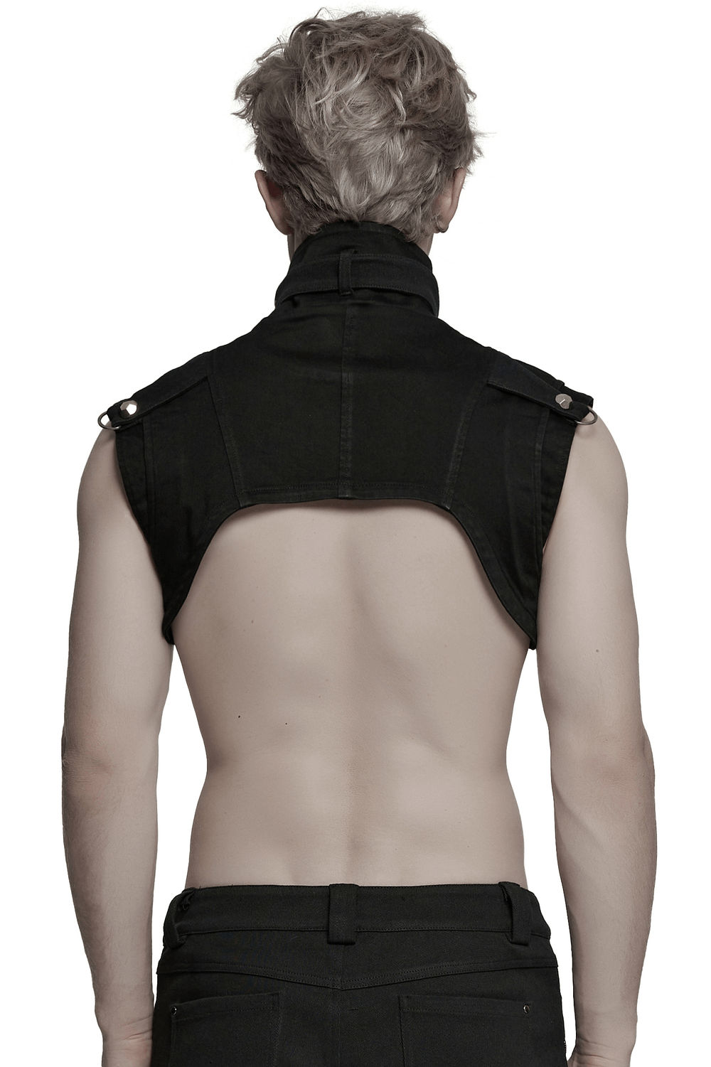 Gothic Punk Black High Collar Denim Shoulder Cape