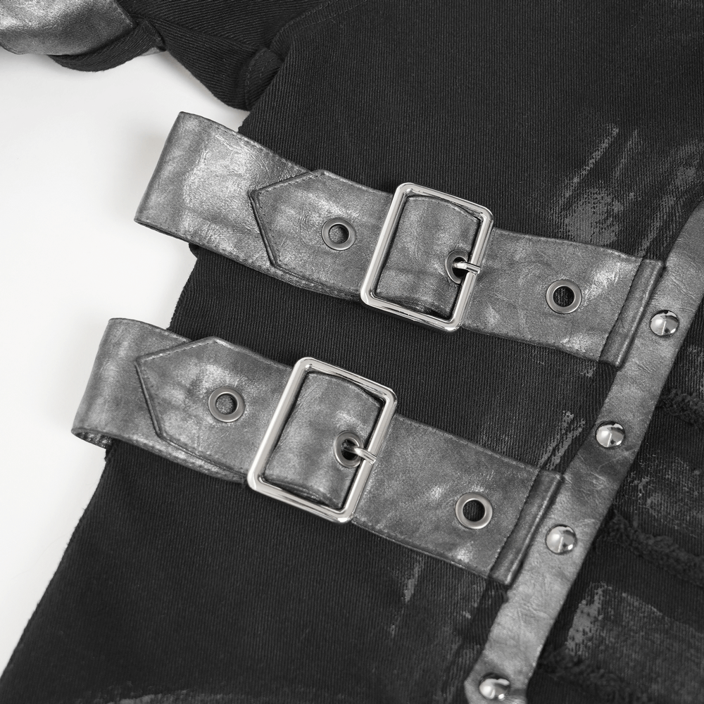 Gothic Punk Buckled Pants with Distressed Metal Details
