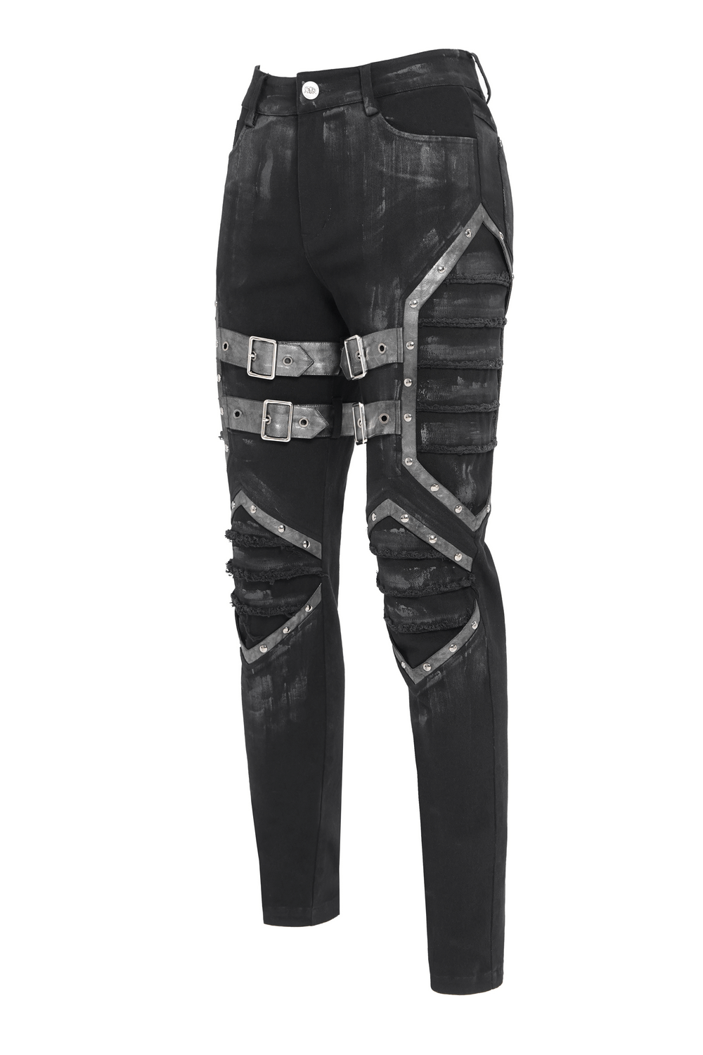 Gothic Punk Buckled Pants with Distressed Metal Details