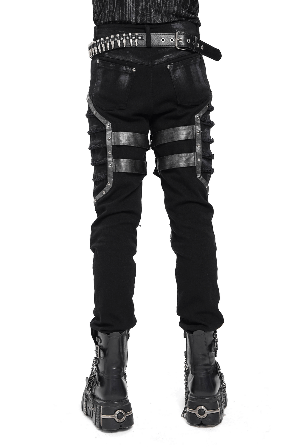Gothic Punk Buckled Pants with Distressed Metal Details