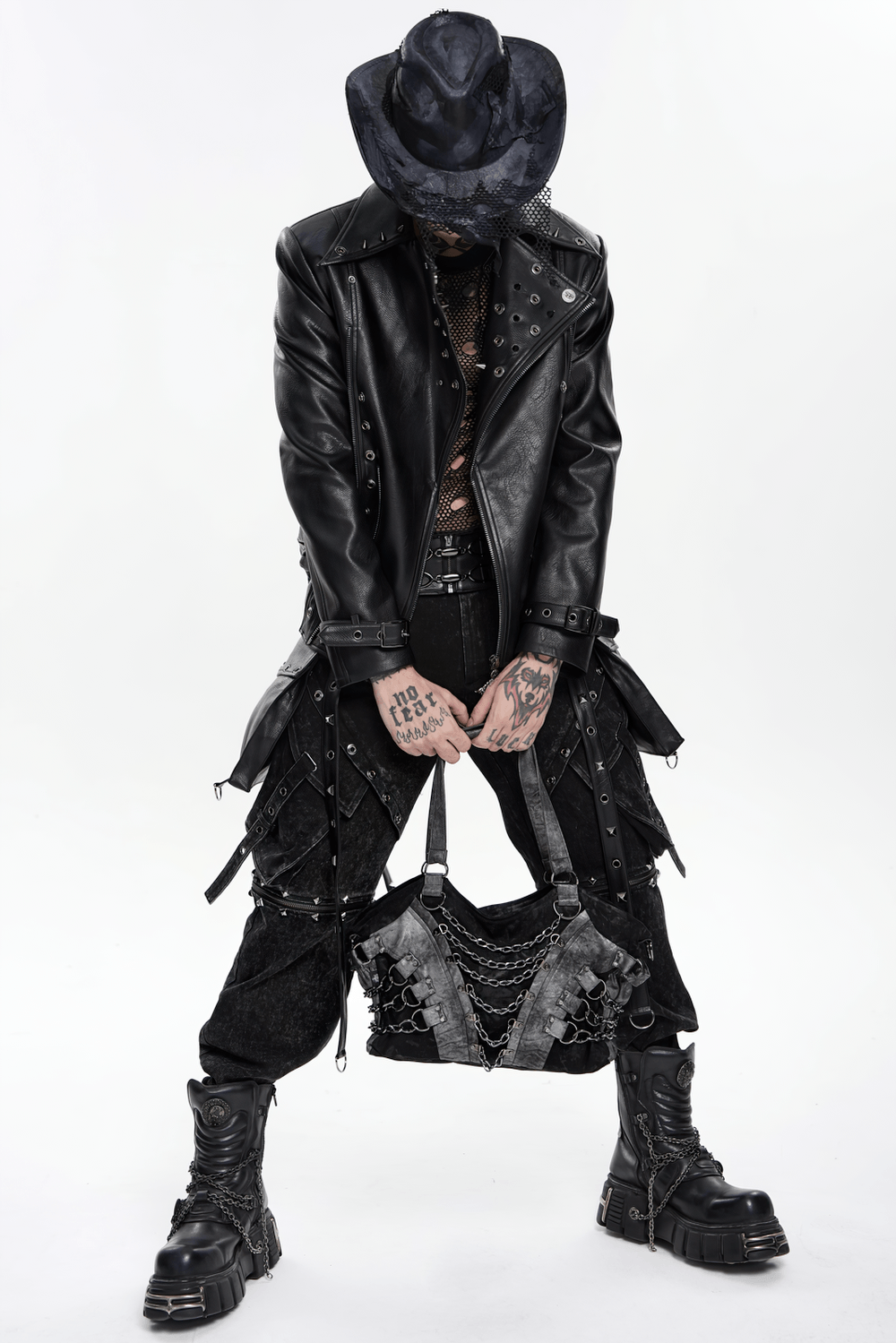 Gothic Punk Chain Shoulder Bag with Buckle Straps