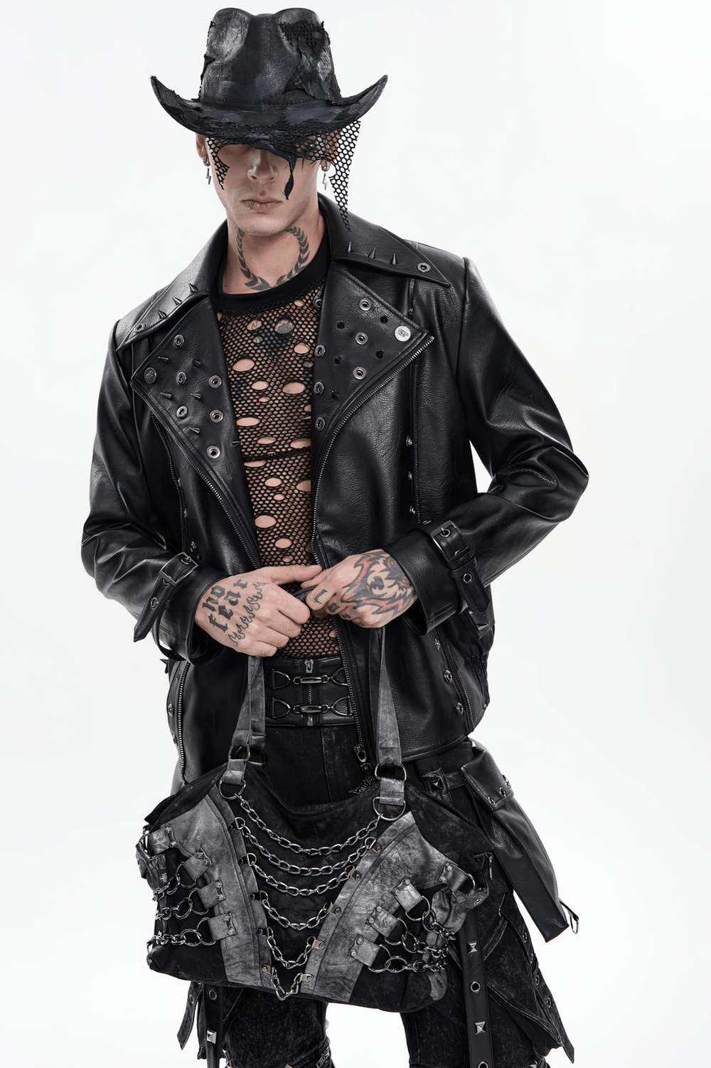 Gothic Punk Chain Shoulder Bag with Buckle Straps