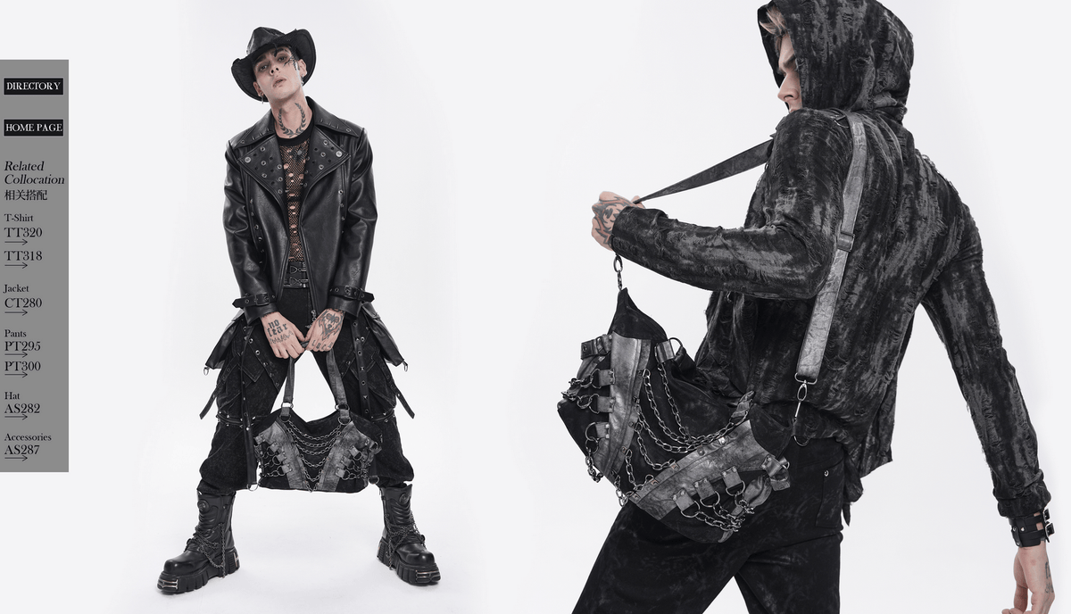 Gothic Punk Chain Shoulder Bag with Buckle Straps