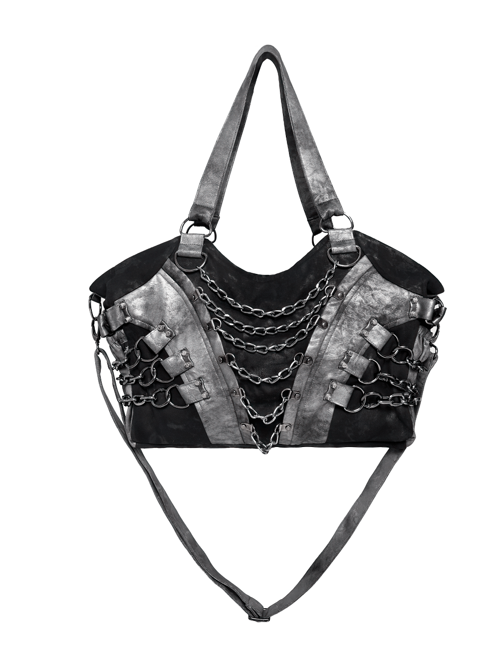 Gothic Punk Chain Shoulder Bag with Buckle Straps