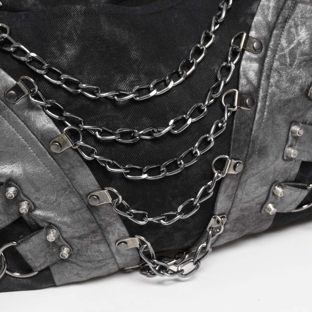 Gothic Punk Chain Shoulder Bag with Buckle Straps