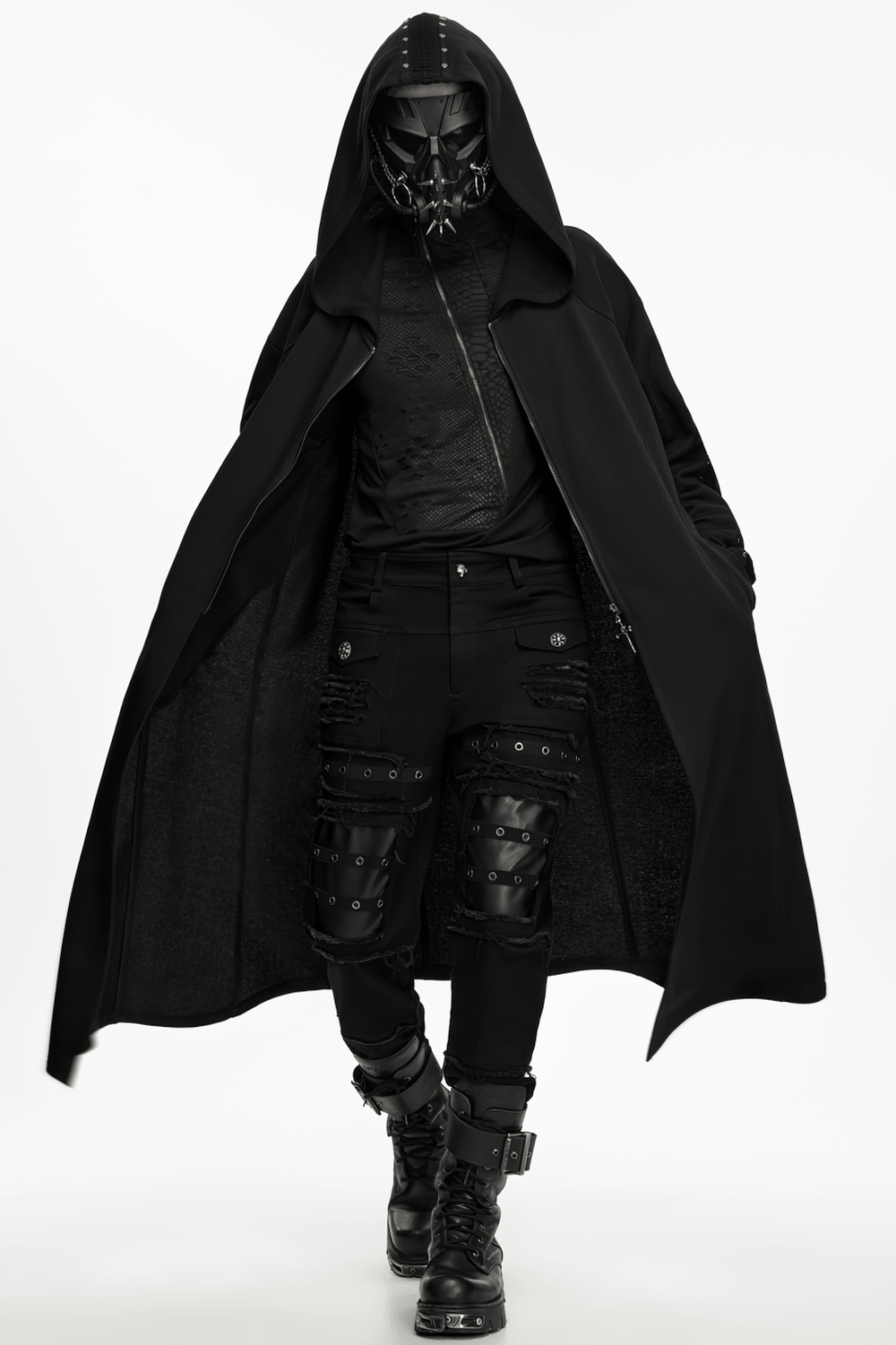 Gothic Punk Distressed Tapered Pants with Eyelet Straps