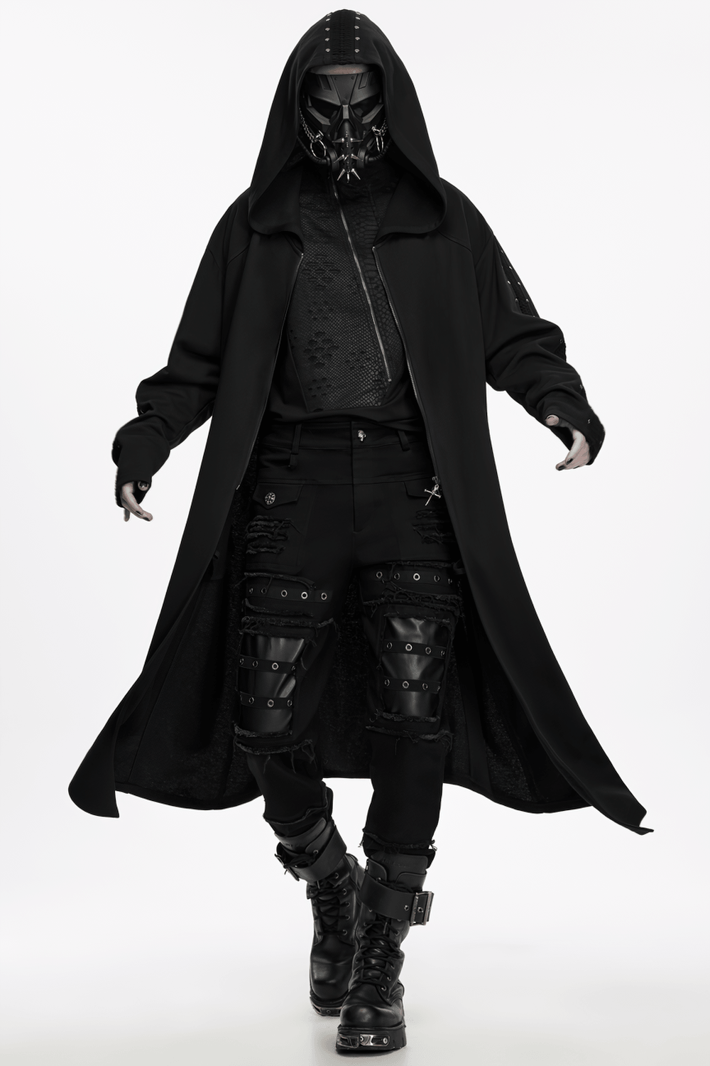Gothic Punk Distressed Tapered Pants with Eyelet Straps