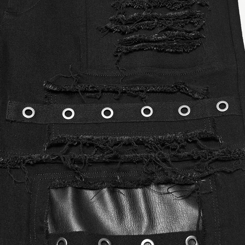 Gothic Punk Distressed Tapered Pants with Eyelet Straps