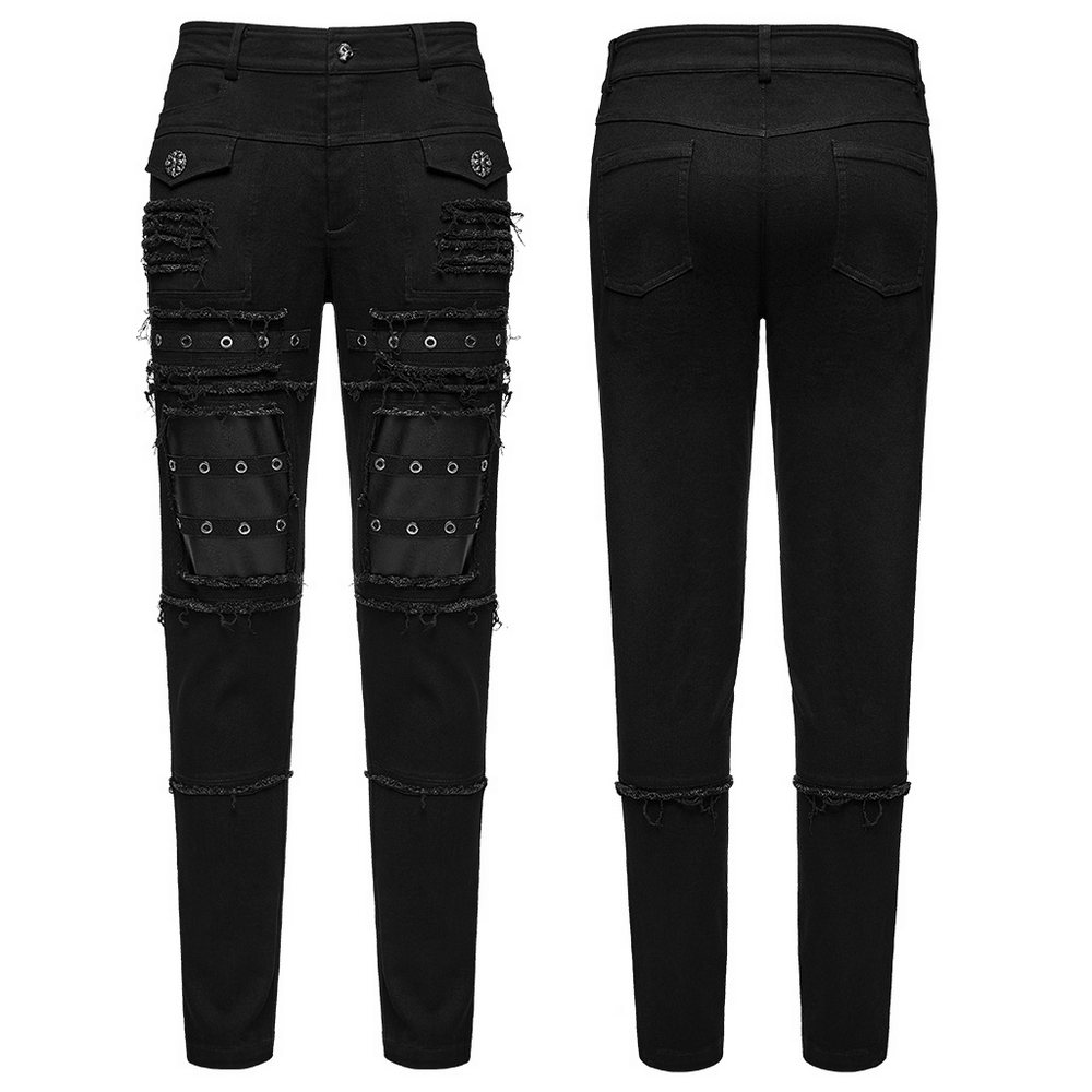 Gothic Punk Distressed Tapered Pants with Eyelet Straps