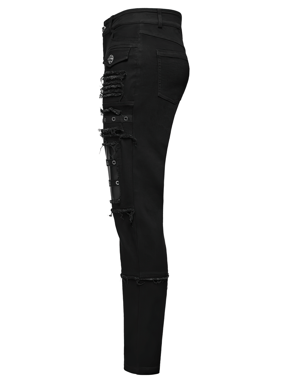 Gothic Punk Distressed Tapered Pants with Eyelet Straps