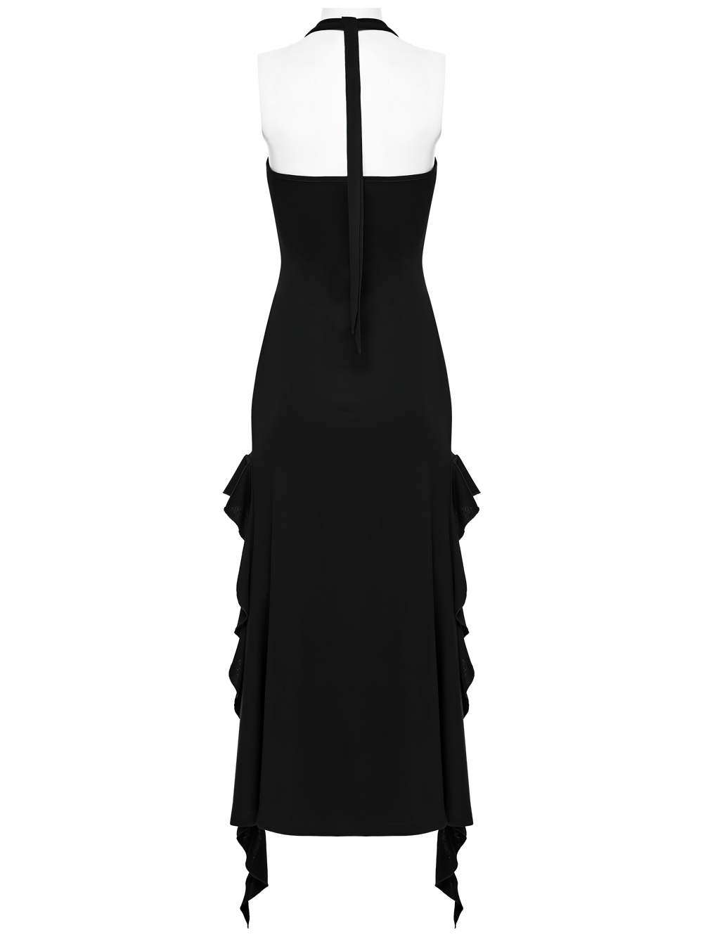 Gothic Punk Halter Mesh Dress With Ruffled Hem