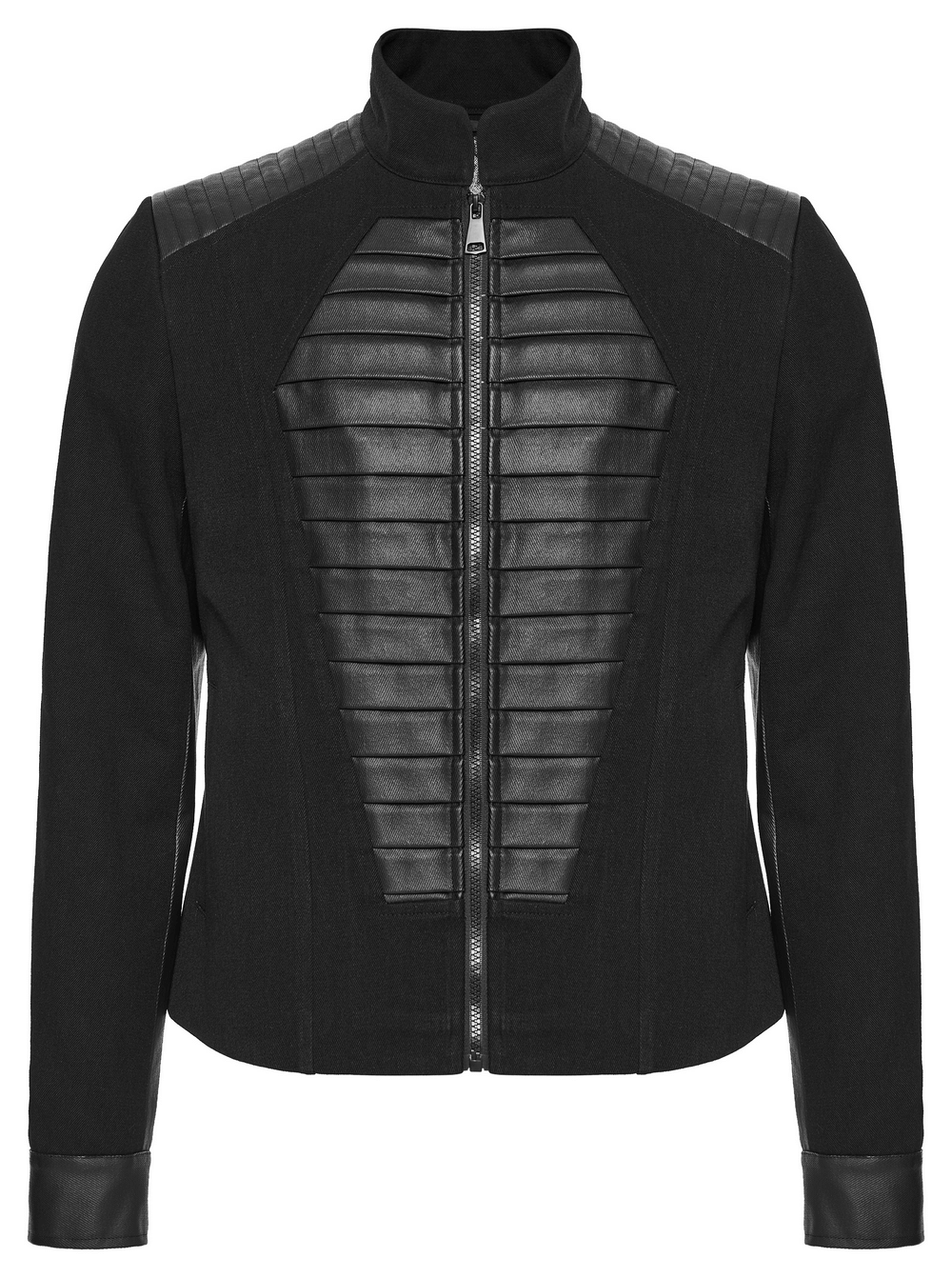 Gothic Punk Jacket with Coffin Panel and Leather Accents