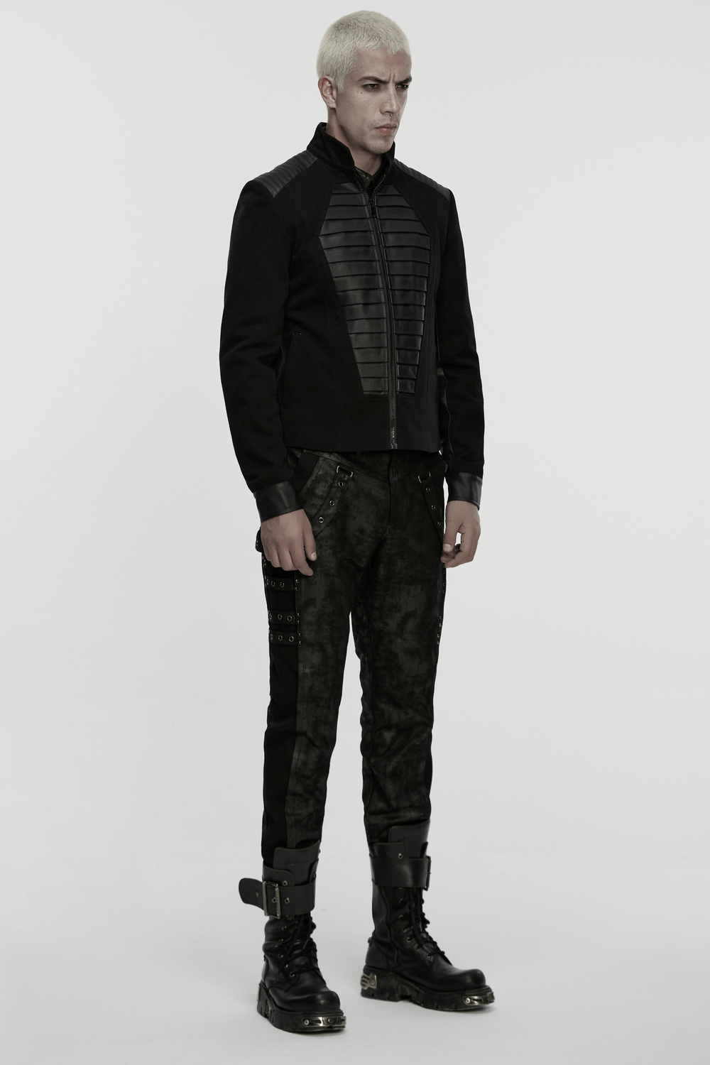 Gothic Punk Jacket with Coffin Panel and Leather Accents