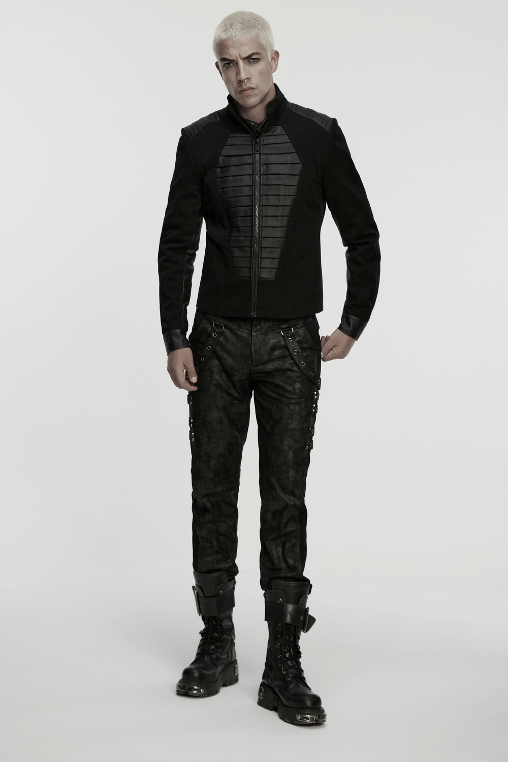 Gothic Punk Jacket with Coffin Panel and Leather Accents