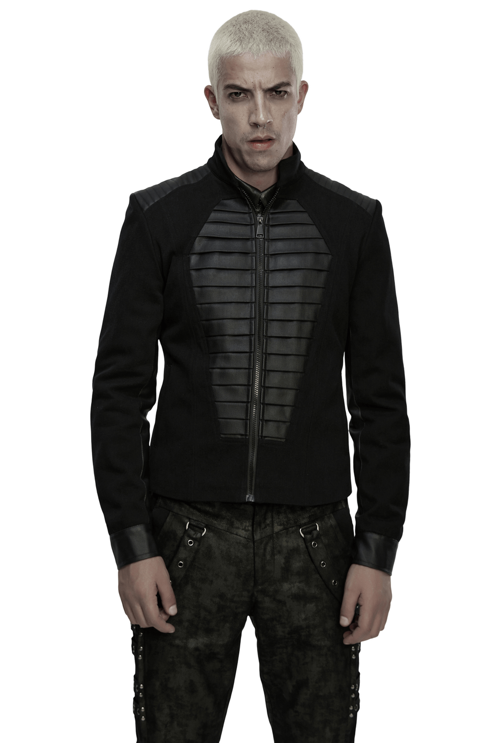 Gothic Punk Jacket with Coffin Panel and Leather Accents