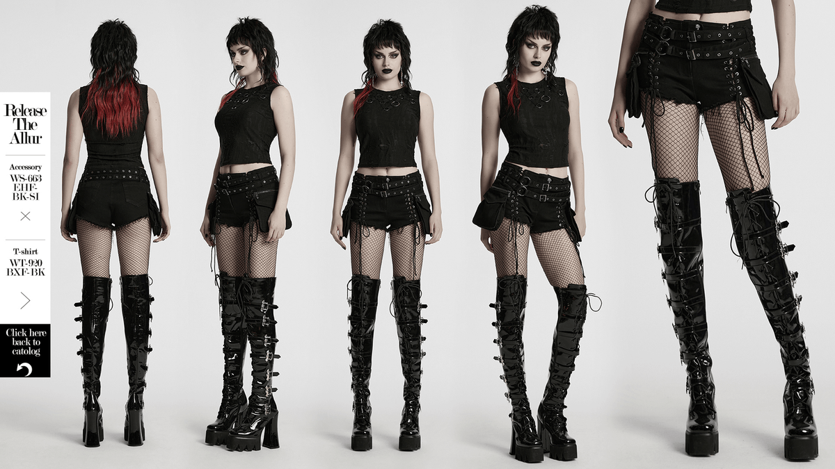 Gothic Punk Lace-Up Shorts with Double Belt Detail