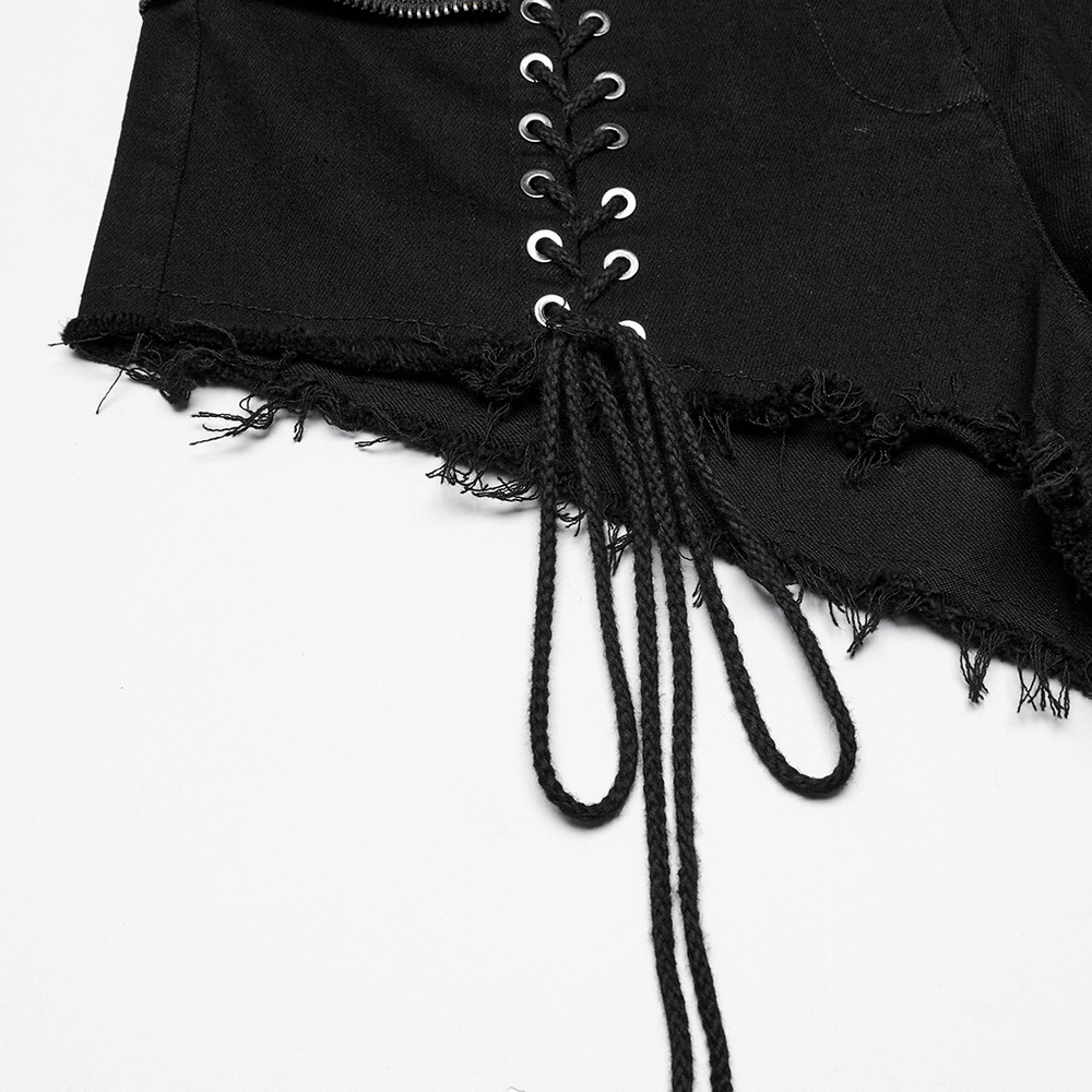 Gothic Punk Lace-Up Shorts with Double Belt Detail