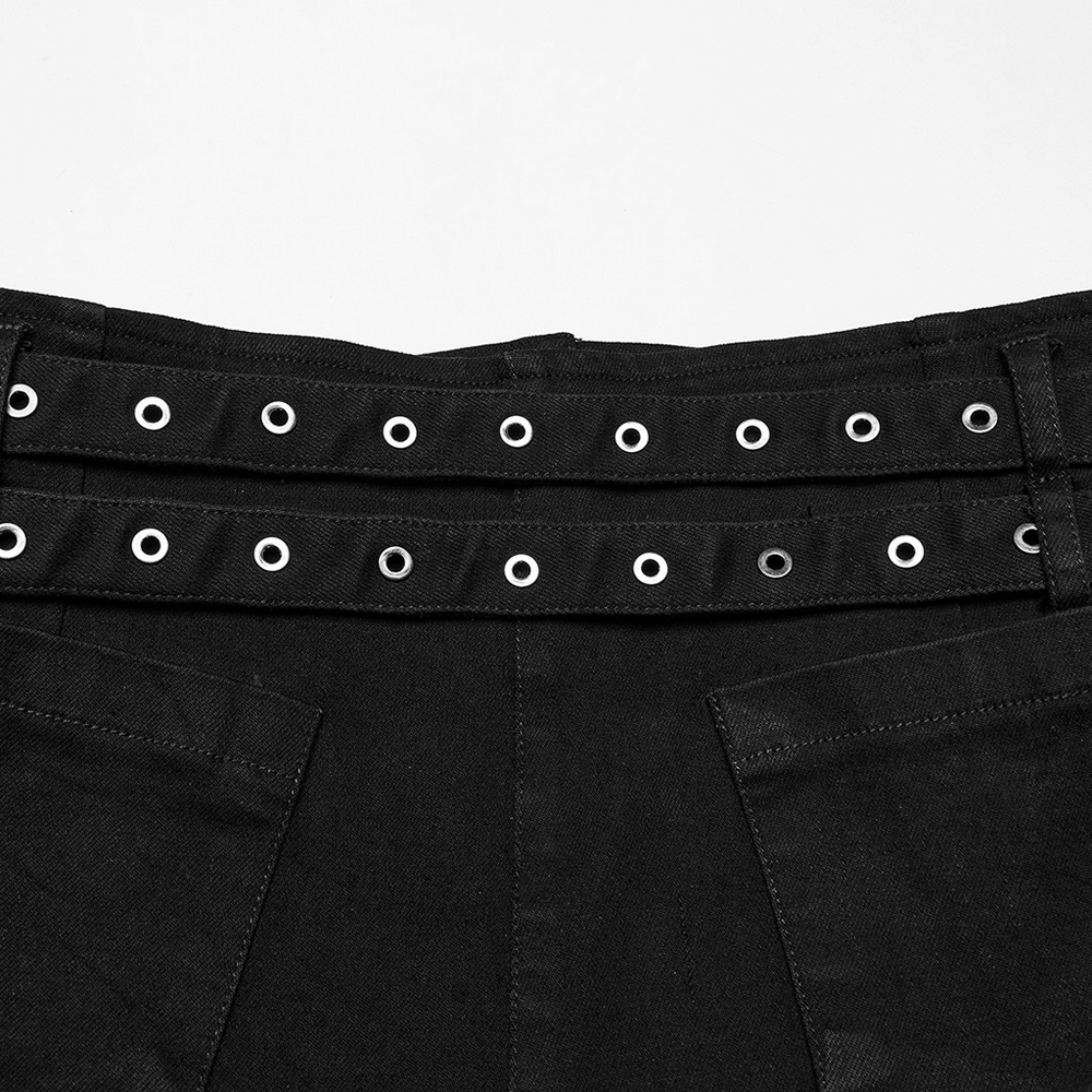 Gothic Punk Lace-Up Shorts with Double Belt Detail