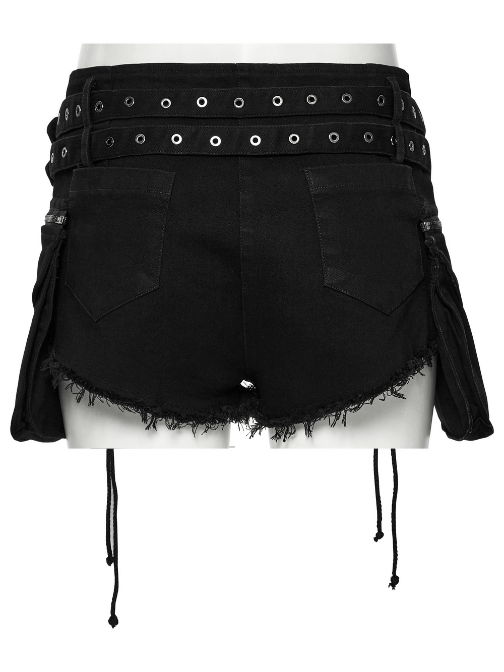 Gothic Punk Lace-Up Shorts with Double Belt Detail