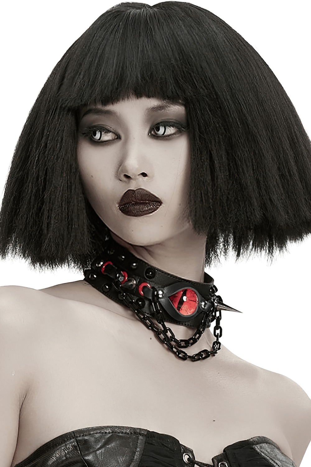 Gothic Punk Leather Choker with Demon Eye and Chains