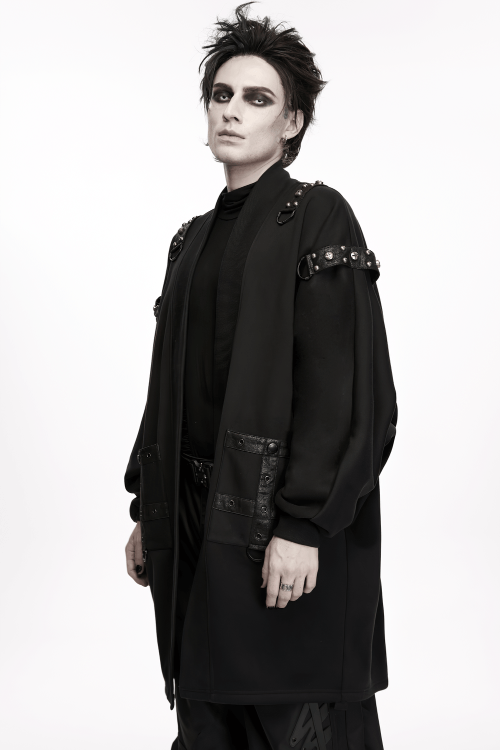 Gothic Punk Long Cardigan With Studded Straps