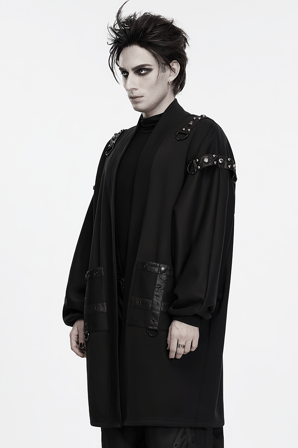 Gothic Punk Long Cardigan With Studded Straps