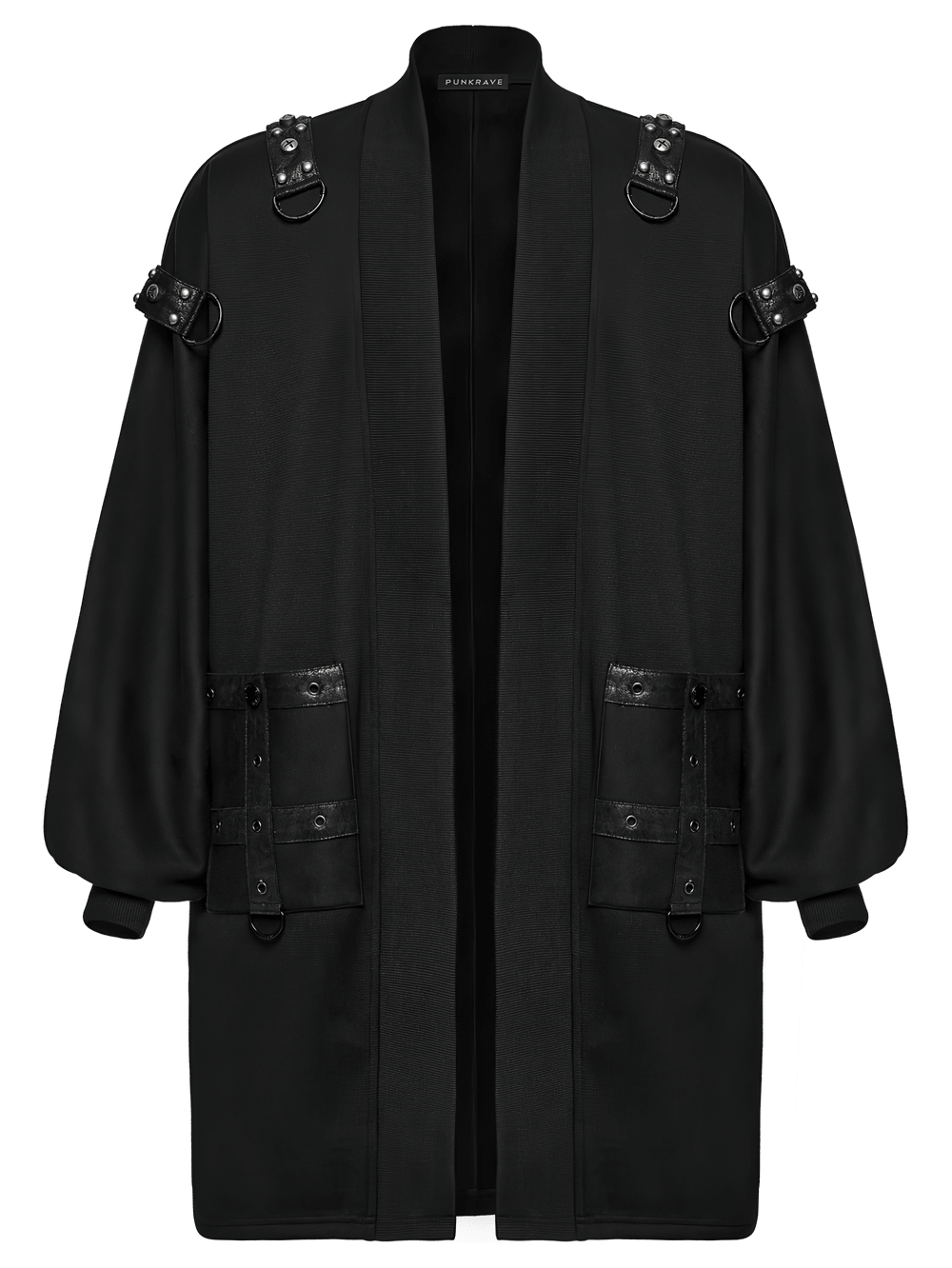 Gothic Punk Long Cardigan With Studded Straps