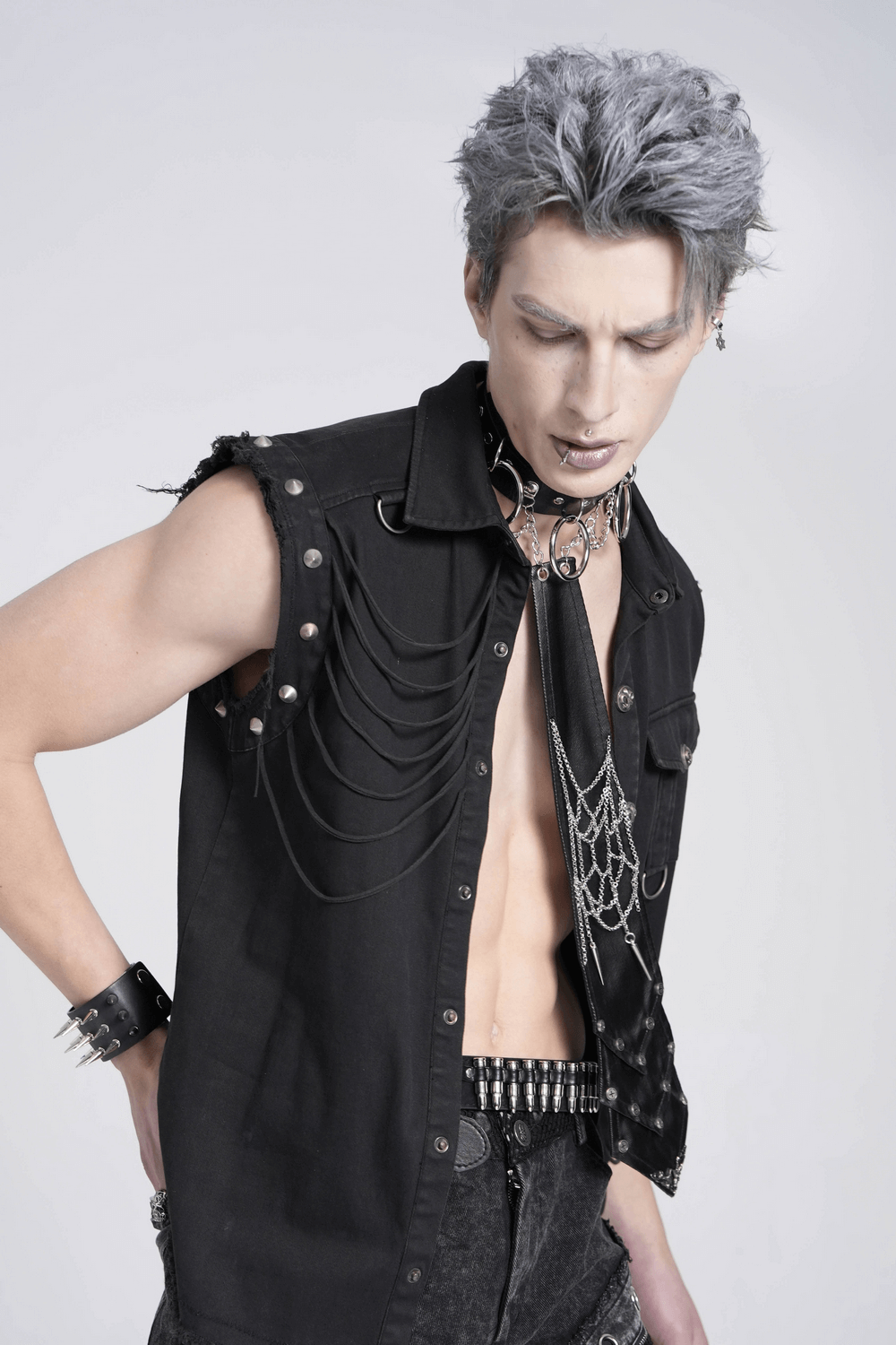 Gothic Punk Spider Web Chain Necktie with Studs