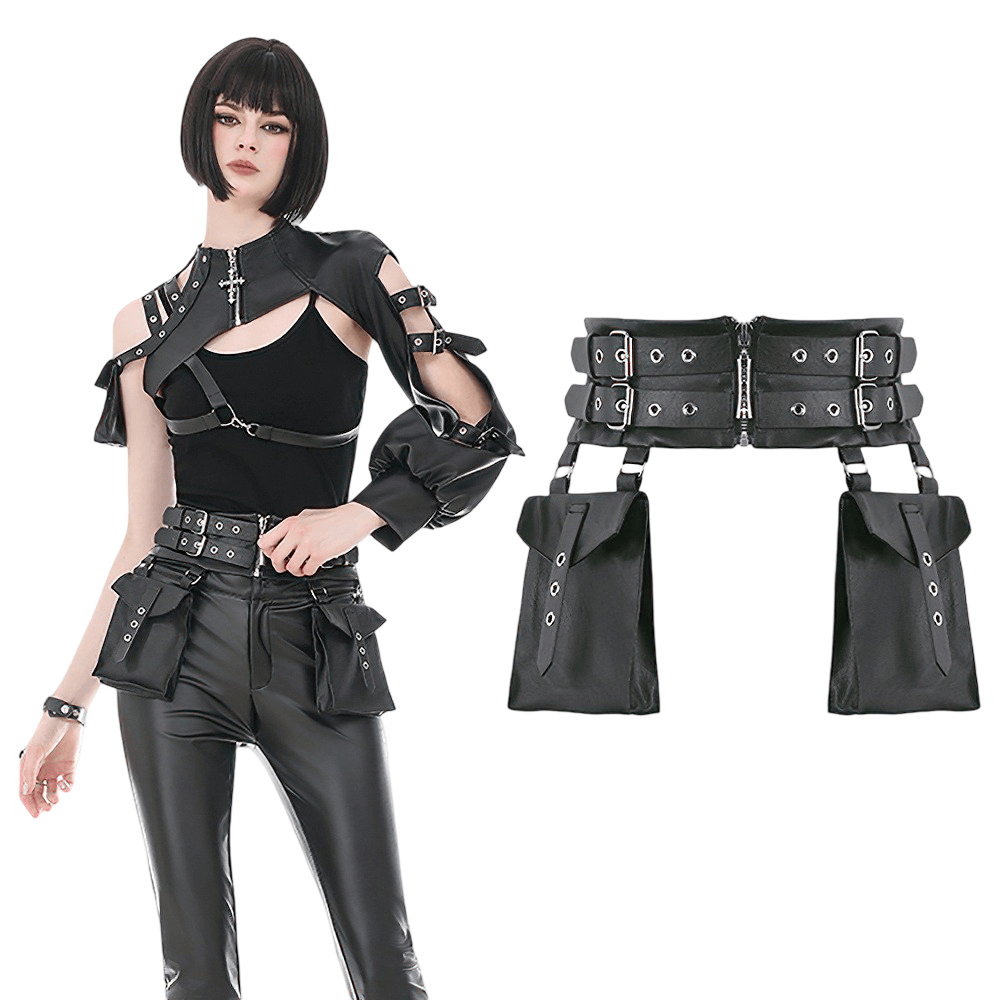 Gothic Punk Utility Waist Belt with Double Cargo Pouches