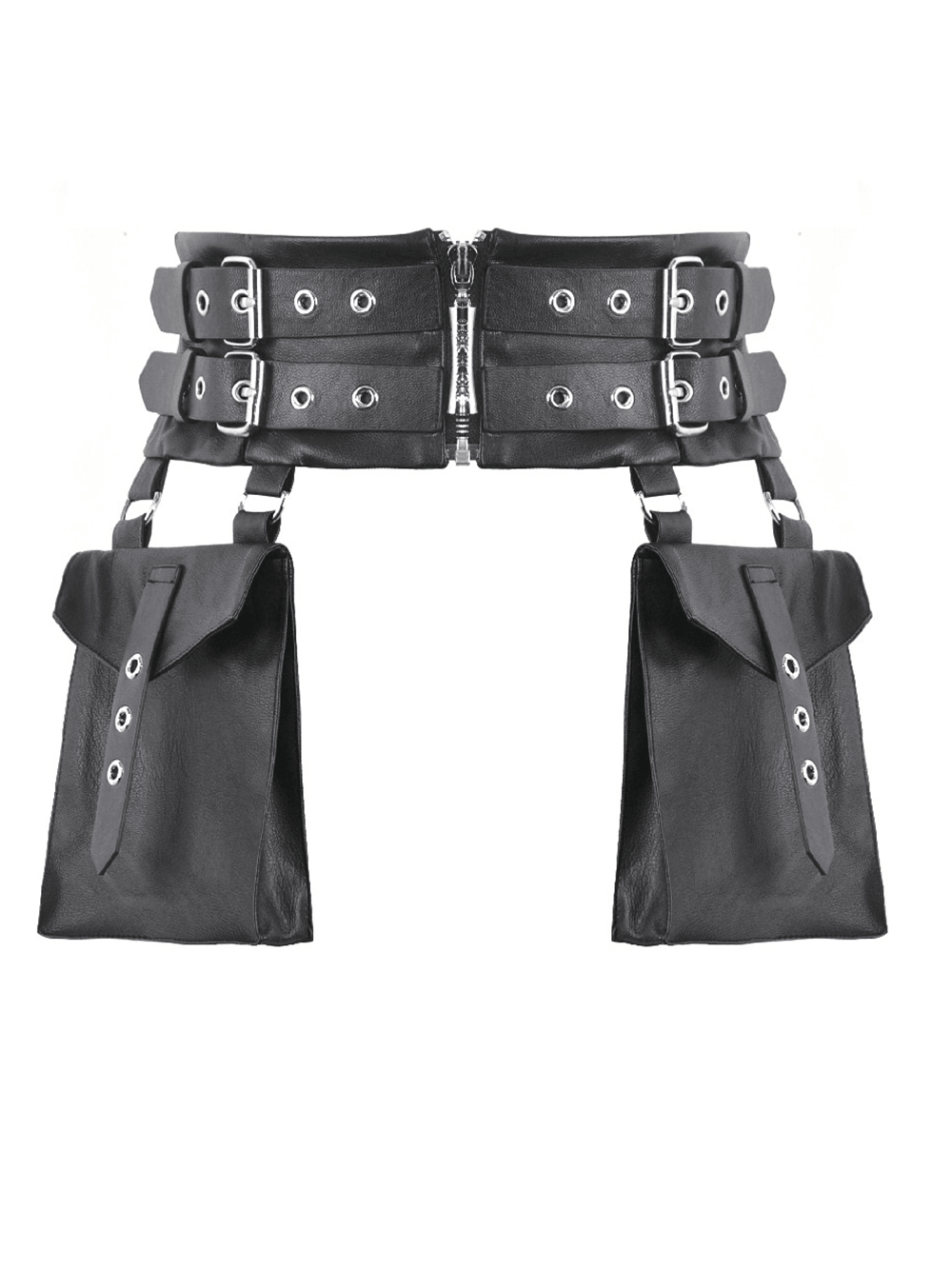 Gothic Punk Utility Waist Belt with Double Cargo Pouches