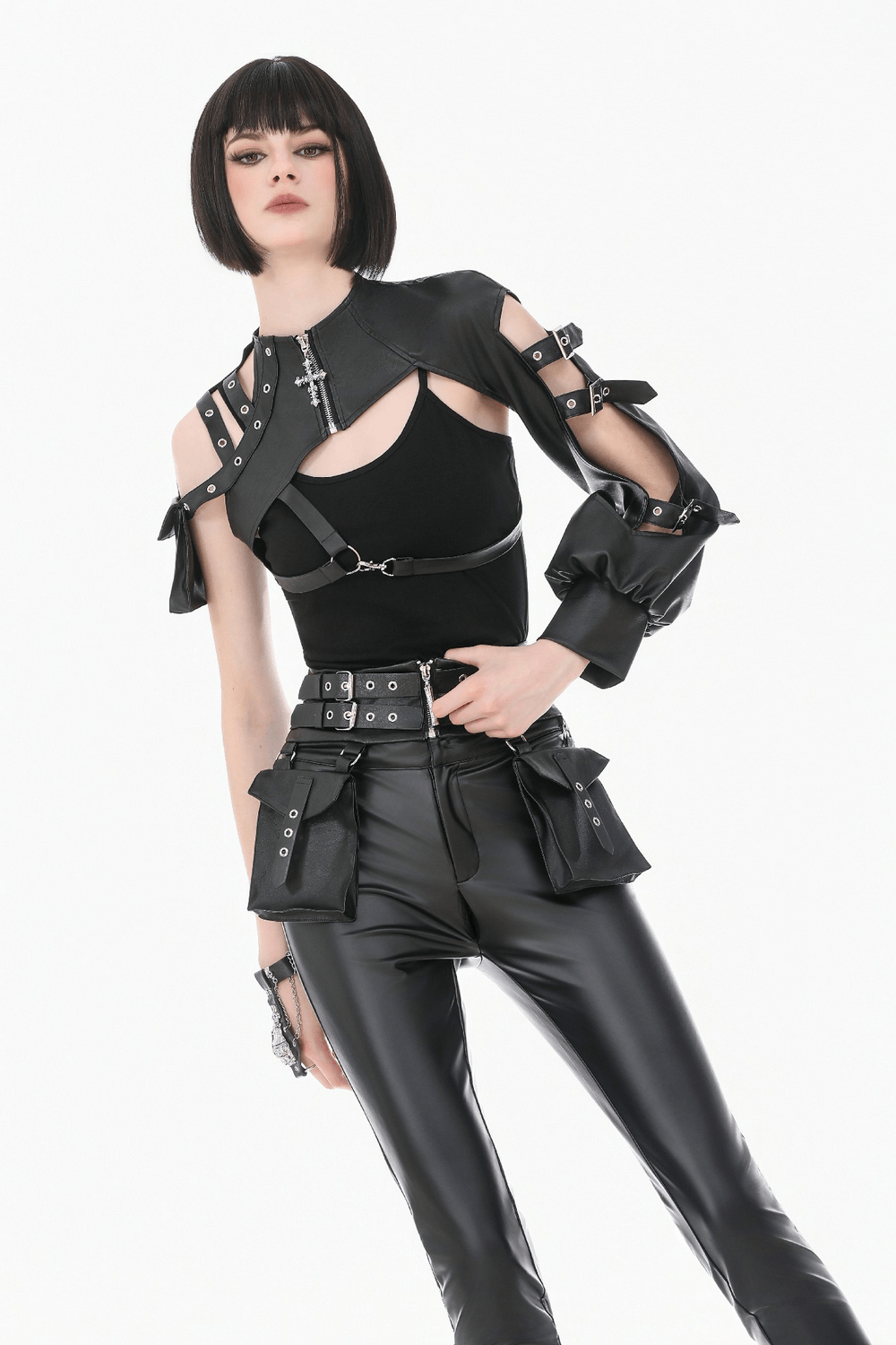 Gothic Punk Utility Waist Belt with Double Cargo Pouches