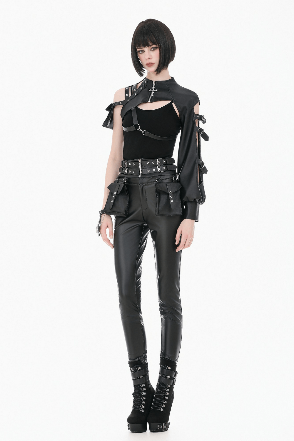 Gothic Punk Utility Waist Belt with Double Cargo Pouches