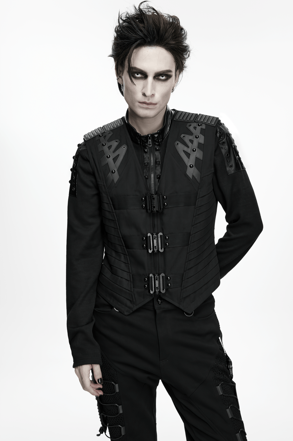 Gothic Punk Warrior Vest with Armor Shoulder Details