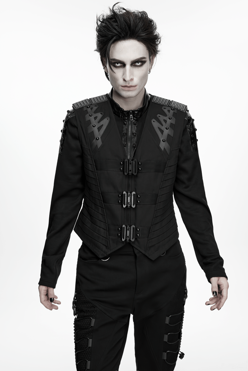 Gothic Punk Warrior Vest with Armor Shoulder Details