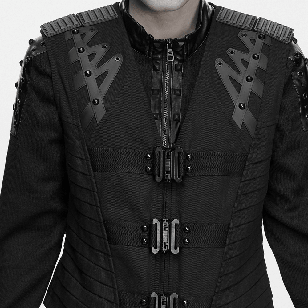 Gothic Punk Warrior Vest with Armor Shoulder Details