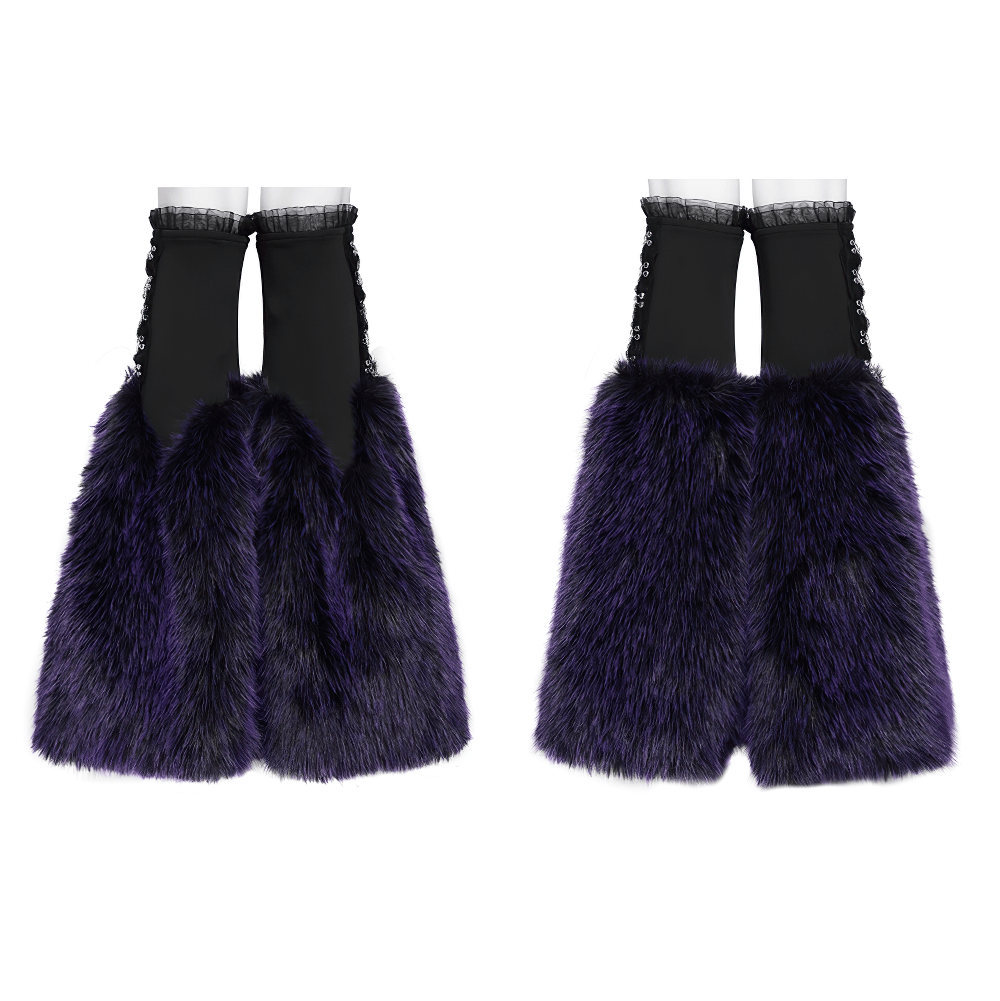 Gothic Purple Faux Fur Leg Warmers with Buckles
